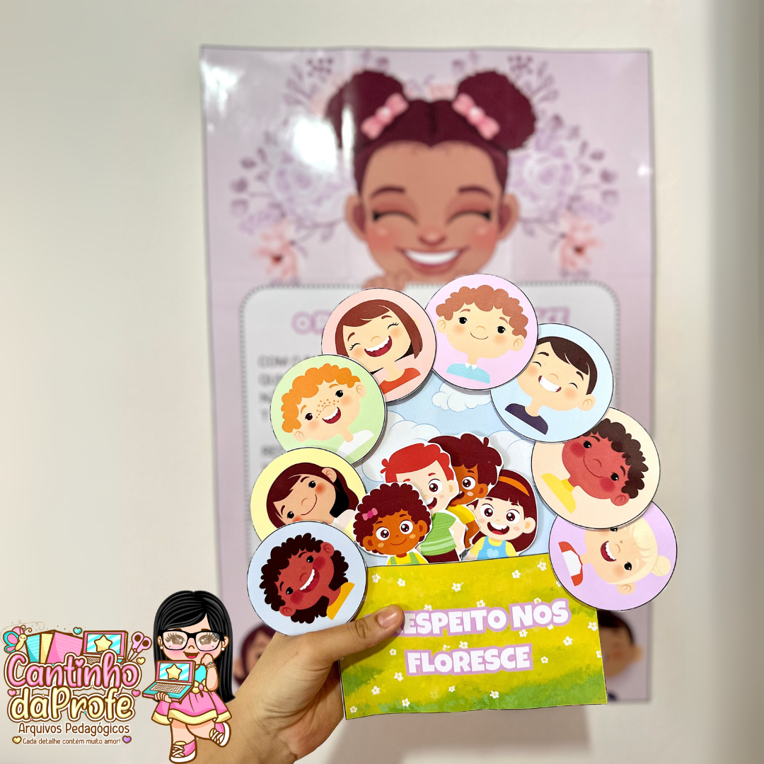 Luva pedagógica e cartaz do poema: “O Respeito Nos Faz Florescer”